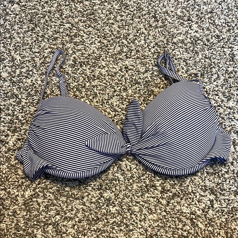 Blue and White Underwire Bikini Top with Stripes